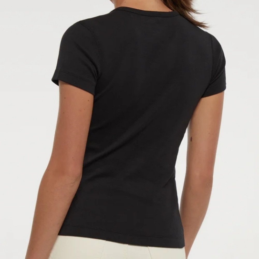 Three Dots Black Cotton Short Sleeve Crew Neck Tee - Picture 2 of 5